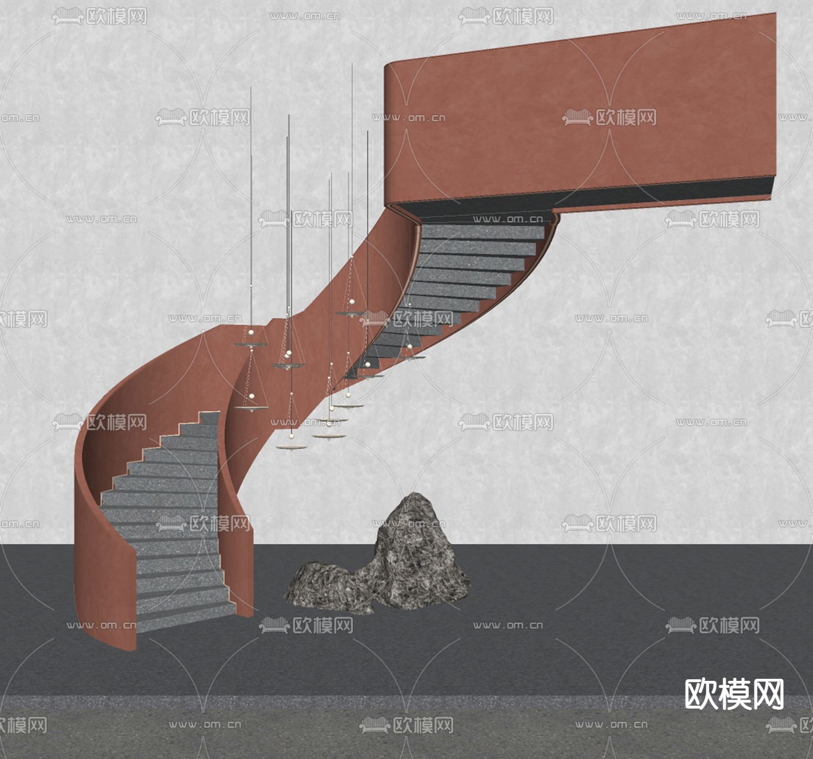 现代旋转楼梯su模型