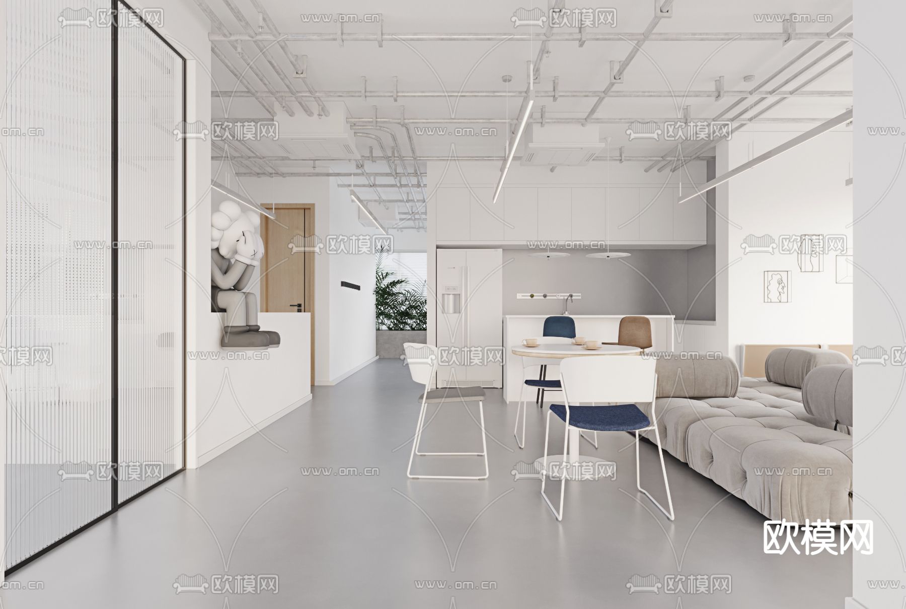 现代极简工作室休闲区3d模型下载（渲染图3）
