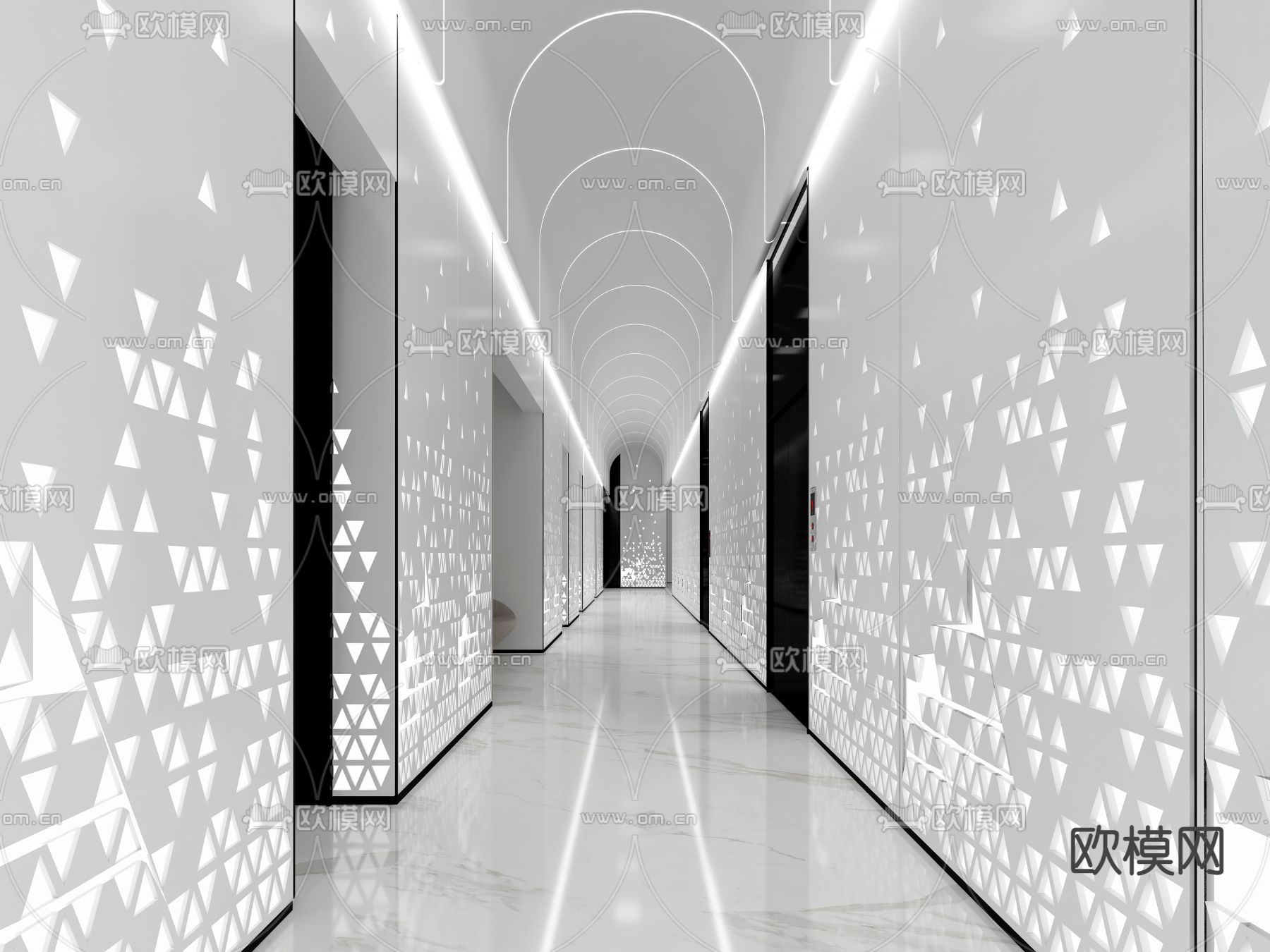 现代电梯过道免费3d模型下载（渲染图1）