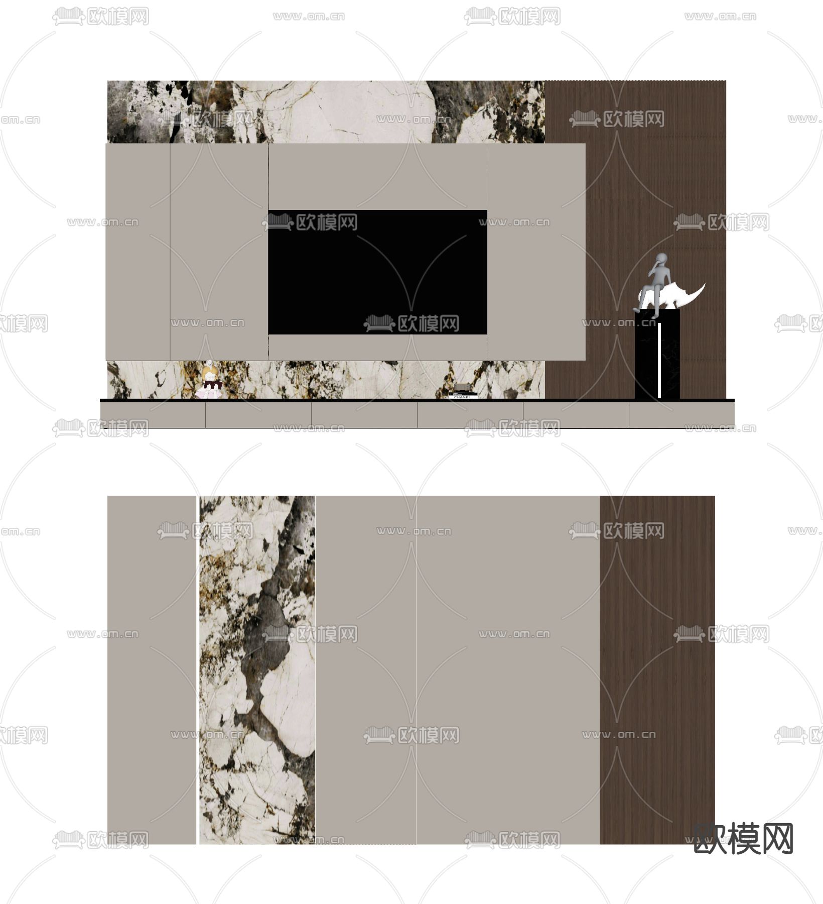 现代电视背景墙su模型
