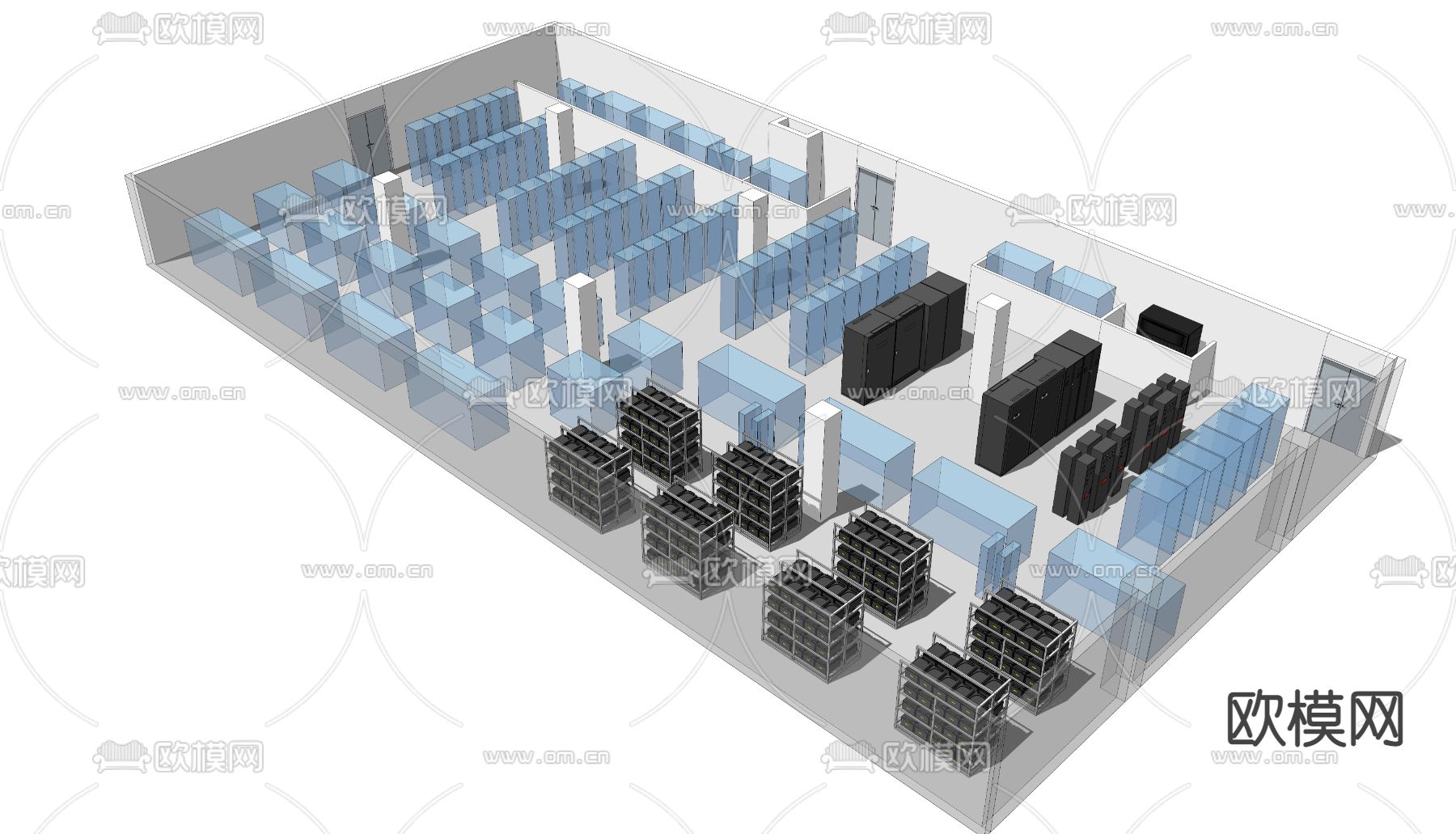 现代移动电信电池室机房su模型下载（渲染图2）