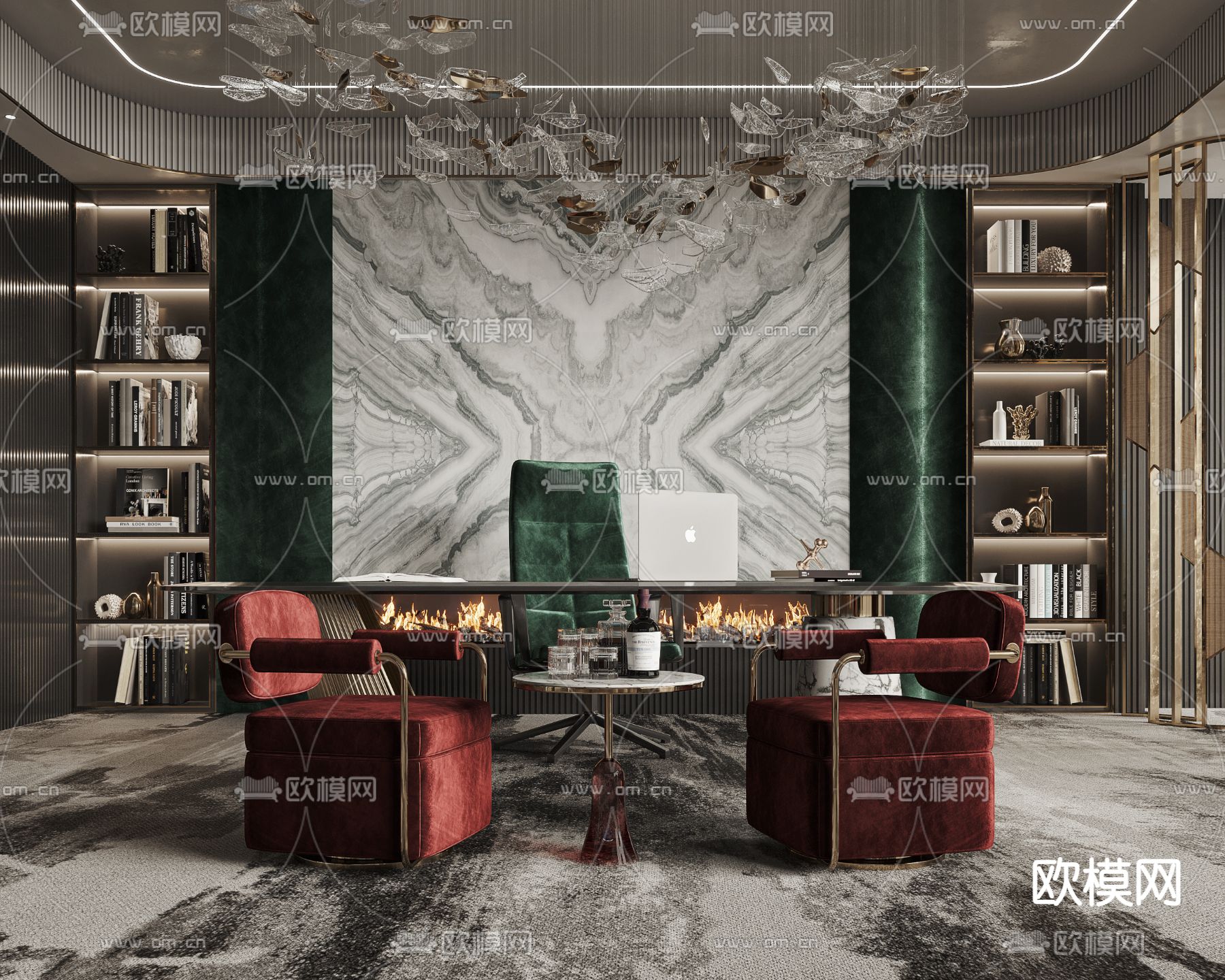 新古典轻奢总经理办公室3d模型下载（渲染图1）