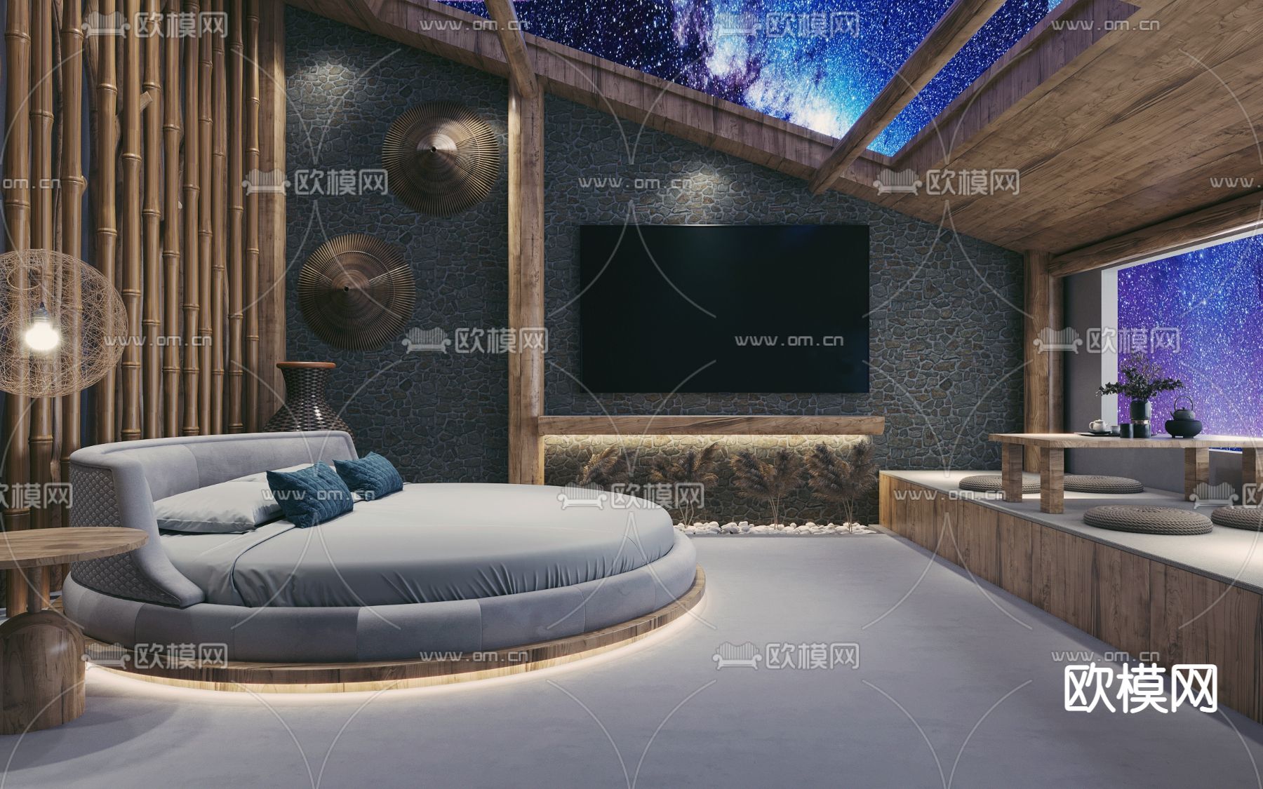 自然风民宿客房su模型下载（渲染图1）