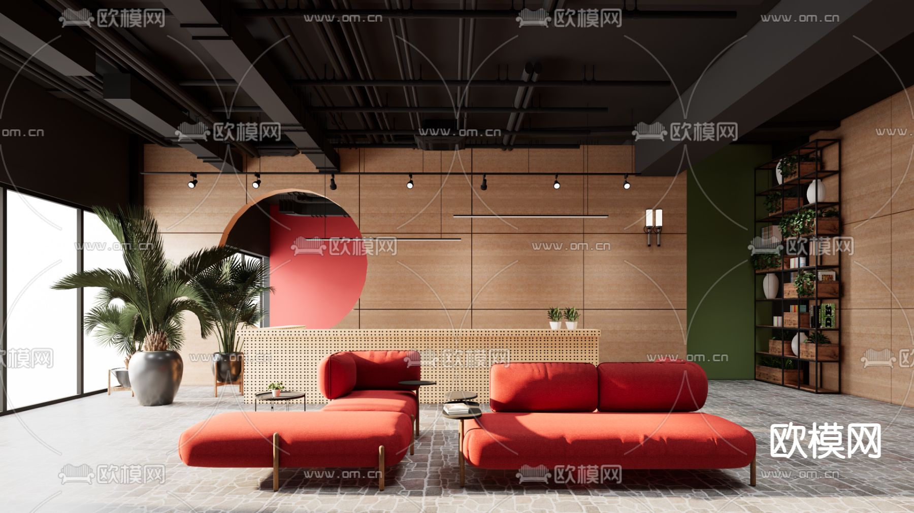 现代办公室前台接待区su模型