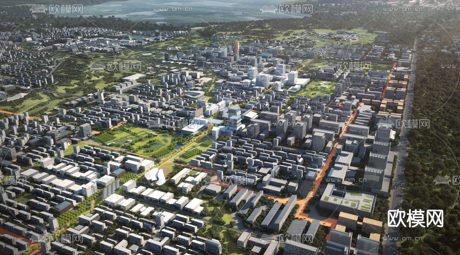 现代城市鸟瞰规划3d模型下载_ID12097442_3dmax免费模型-欧模网