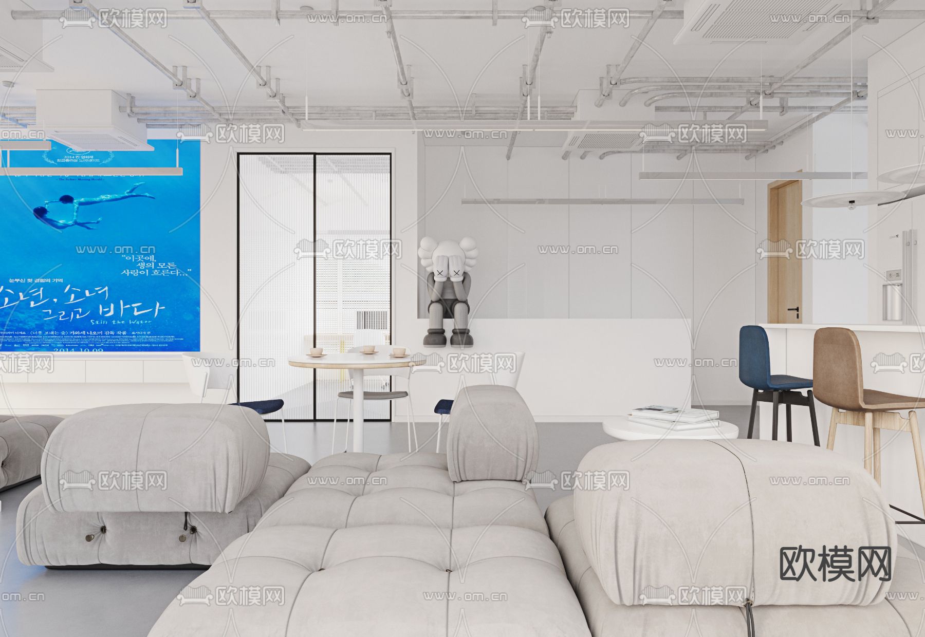 现代极简工作室休闲区3d模型下载（渲染图2）
