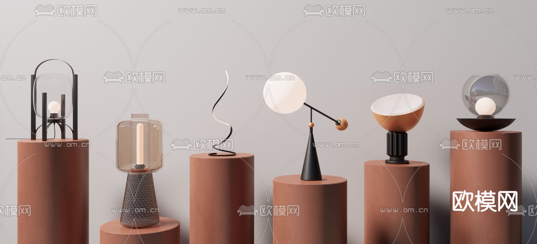 现代玻璃台灯su模型下载（渲染图1）