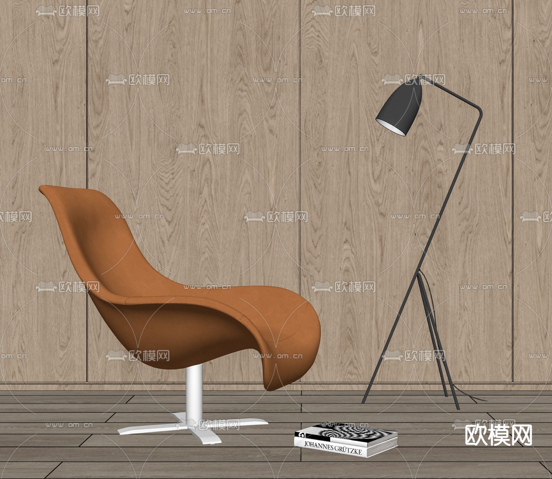 B&B现代曲面休闲椅子su模型下载（渲染图2）