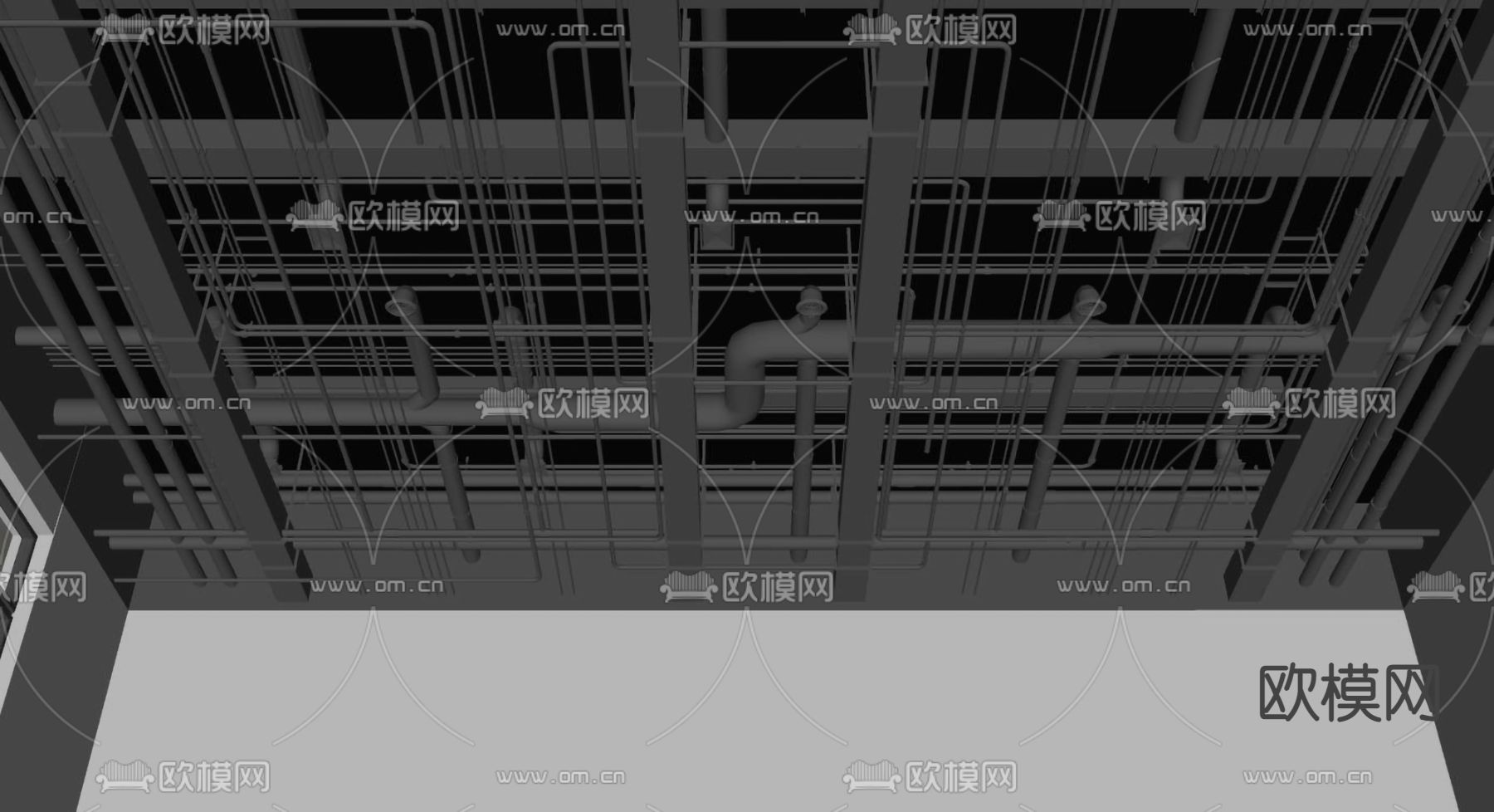 工业风通风管道天花吊顶su模型