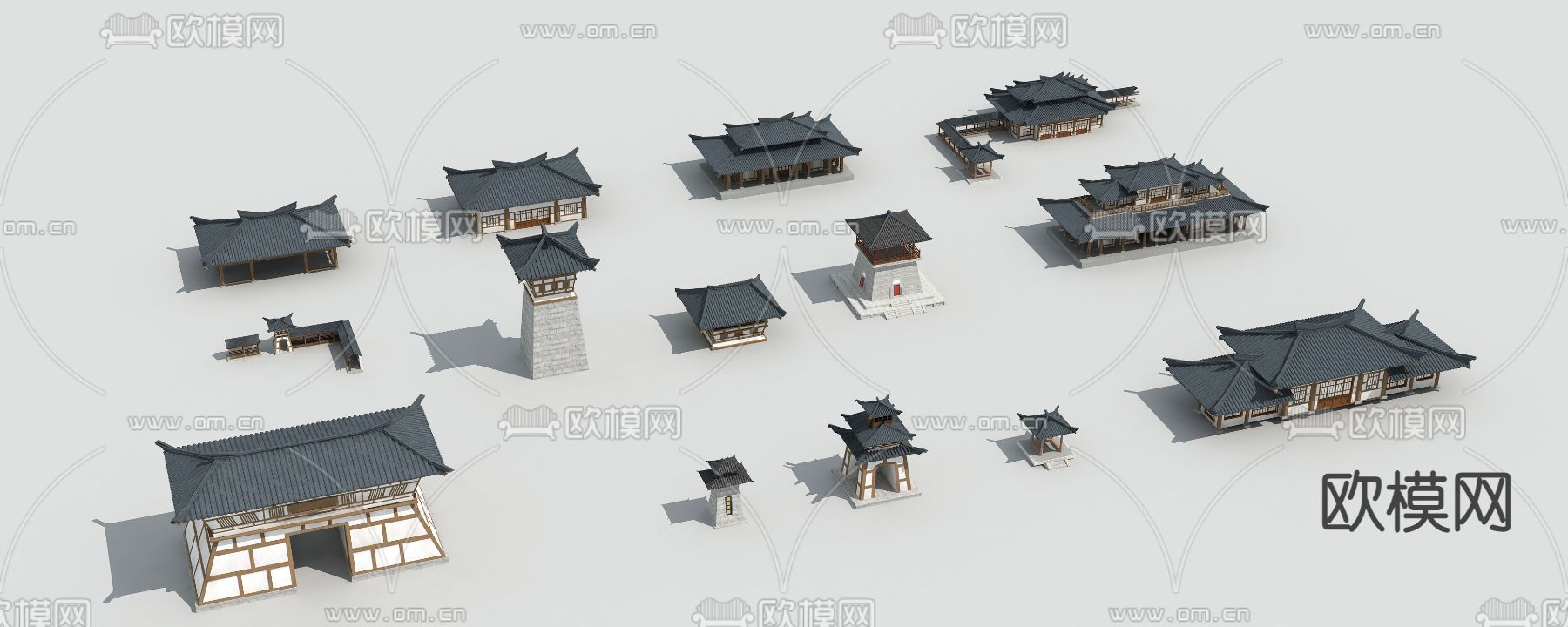 中式古建筑门楼鼓楼su模型下载（渲染图1）