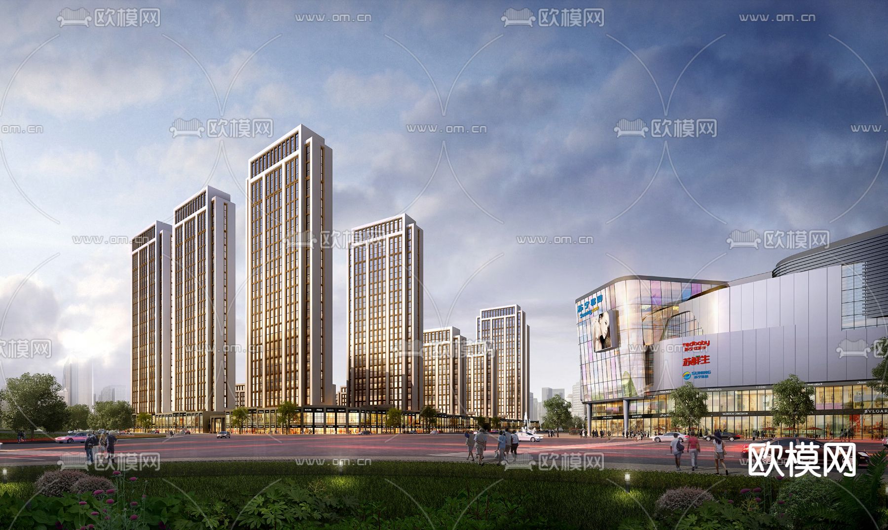 现代住宅小区建筑外观鸟瞰su模型下载（渲染图2）