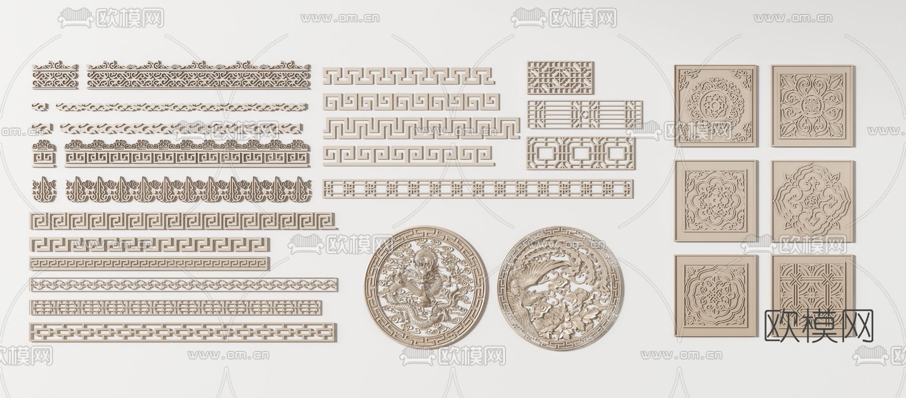 新中式线条浮雕雕刻3d模型下载