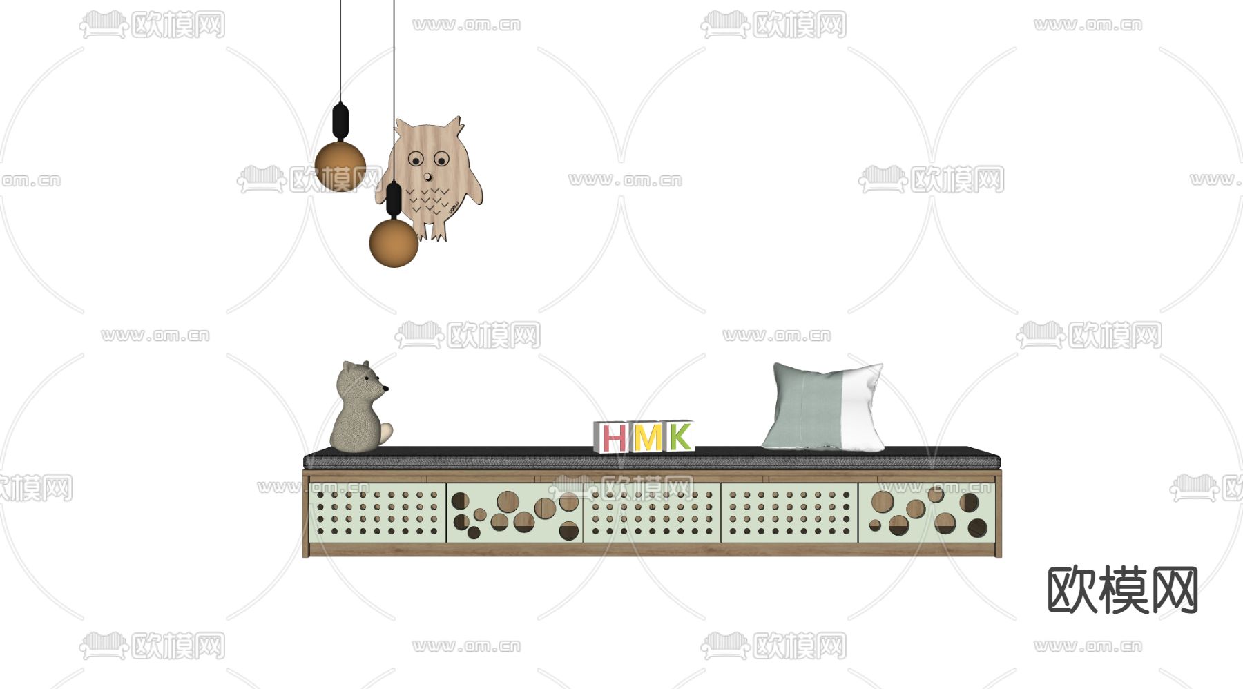 北欧风长凳su模型下载（渲染图2）