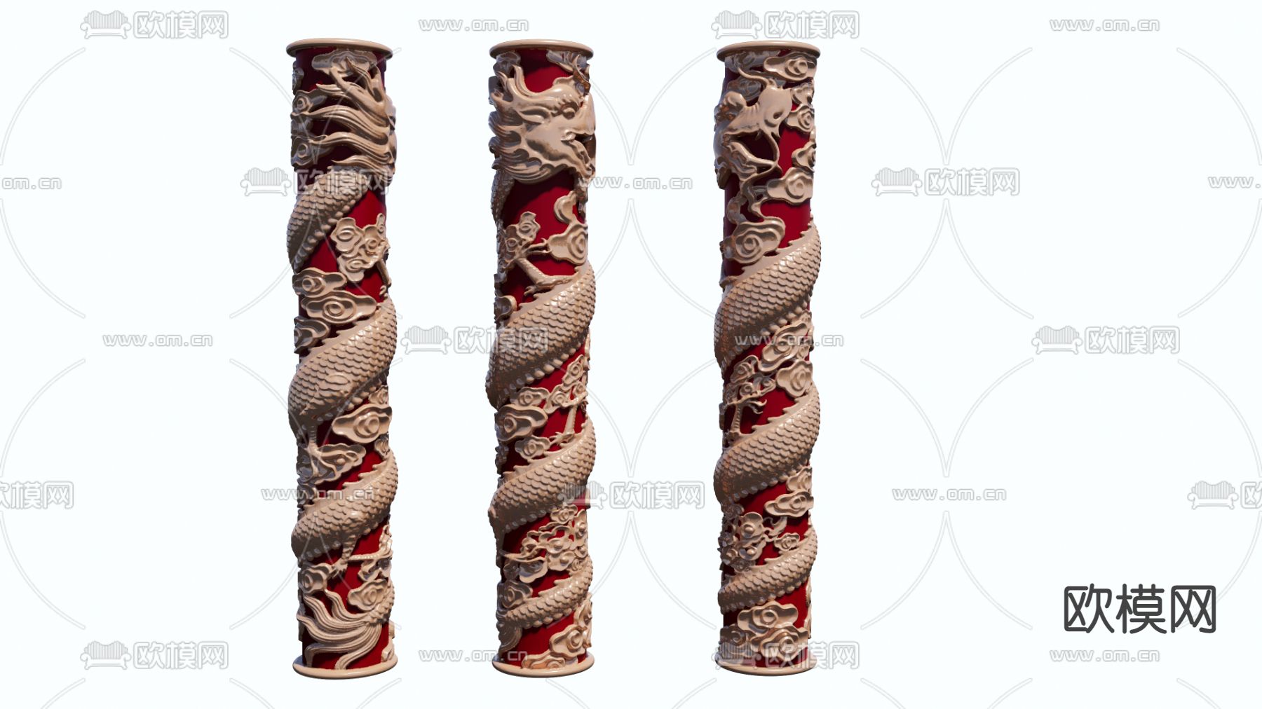 中式金龙柱su模型下载（渲染图1）