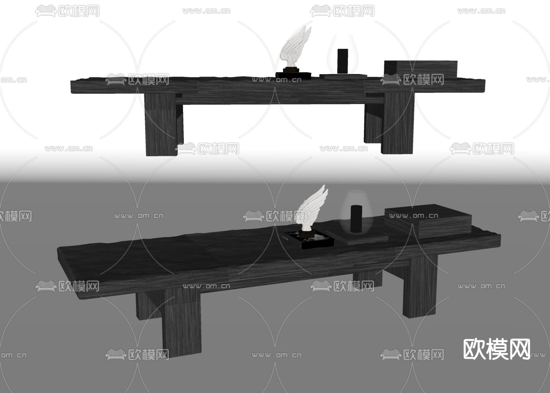 侘寂床尾凳脚踏su模型下载（渲染图2）