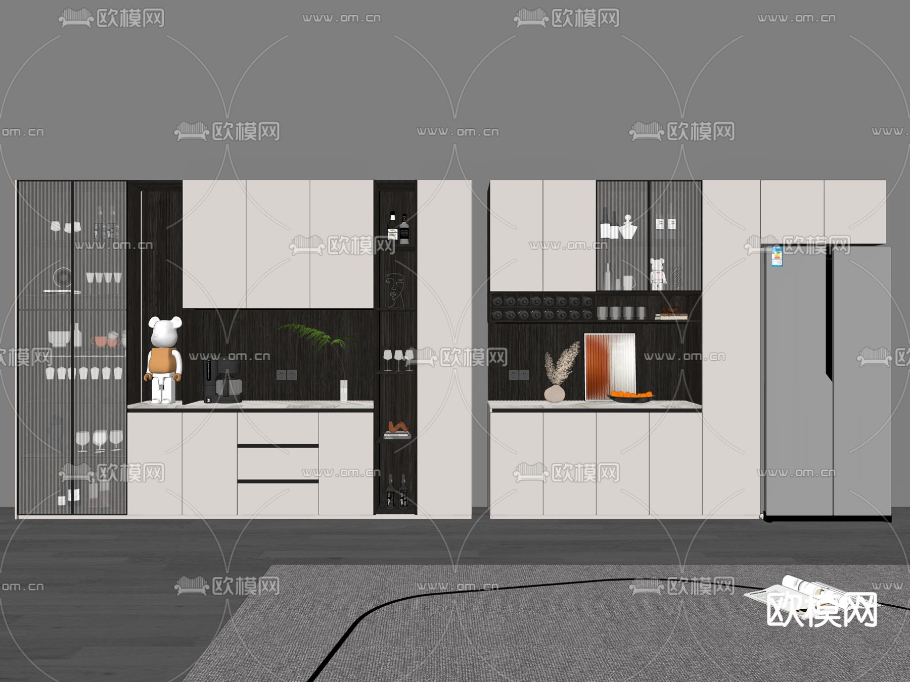 现代轻奢酒柜su模型下载（渲染图2）