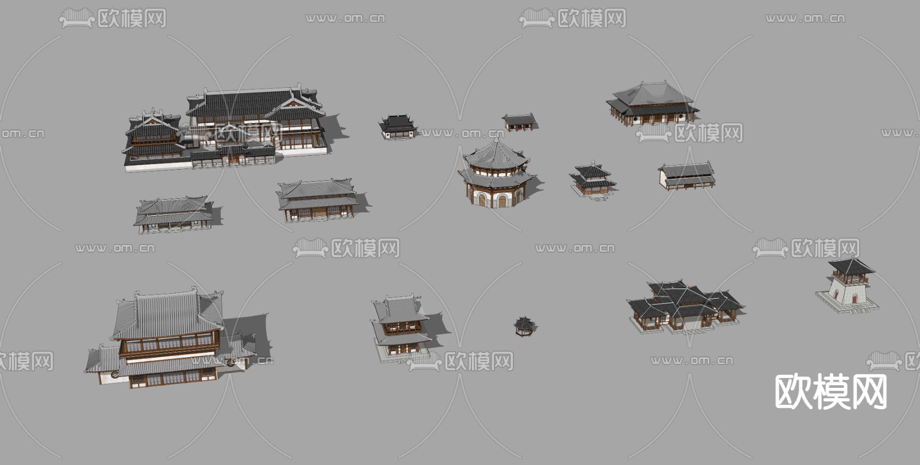 中式古建筑门楼鼓楼su模型下载（渲染图2）