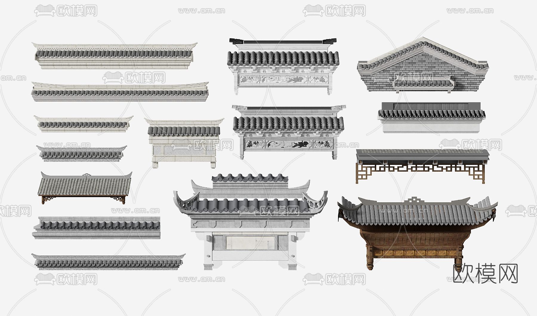 新中式屋檐建筑构件3d模型下载
