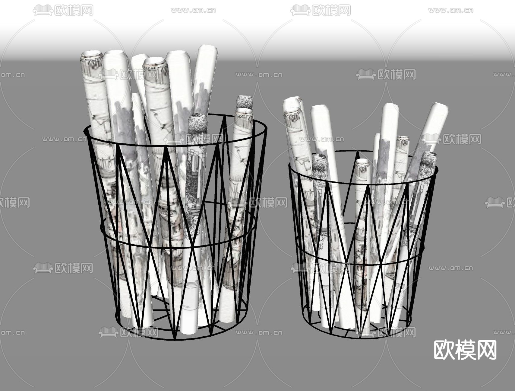 现代金属垃圾桶su模型下载（渲染图2）