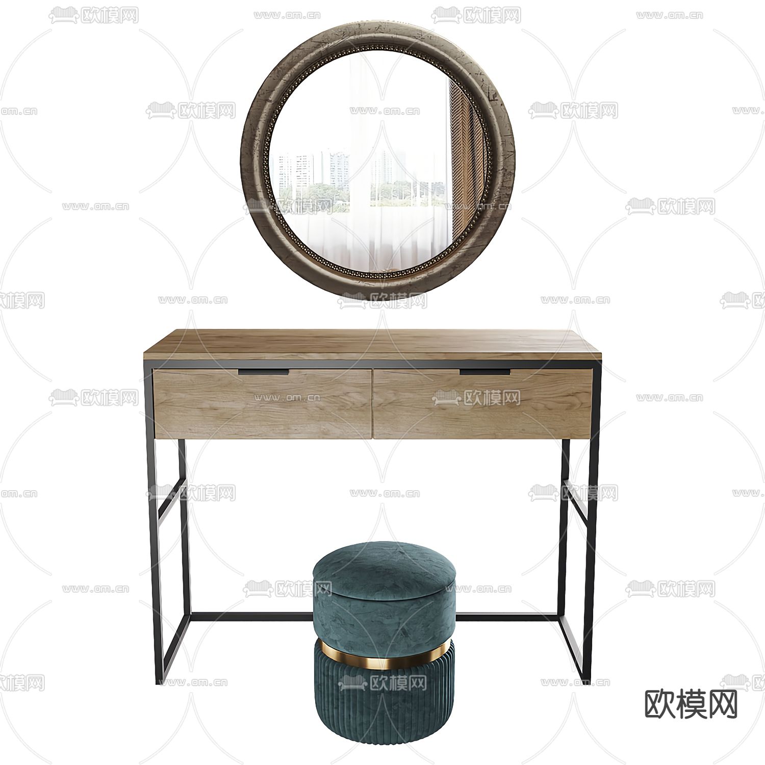 北欧实木梳妆台3d模型下载（渲染图1）