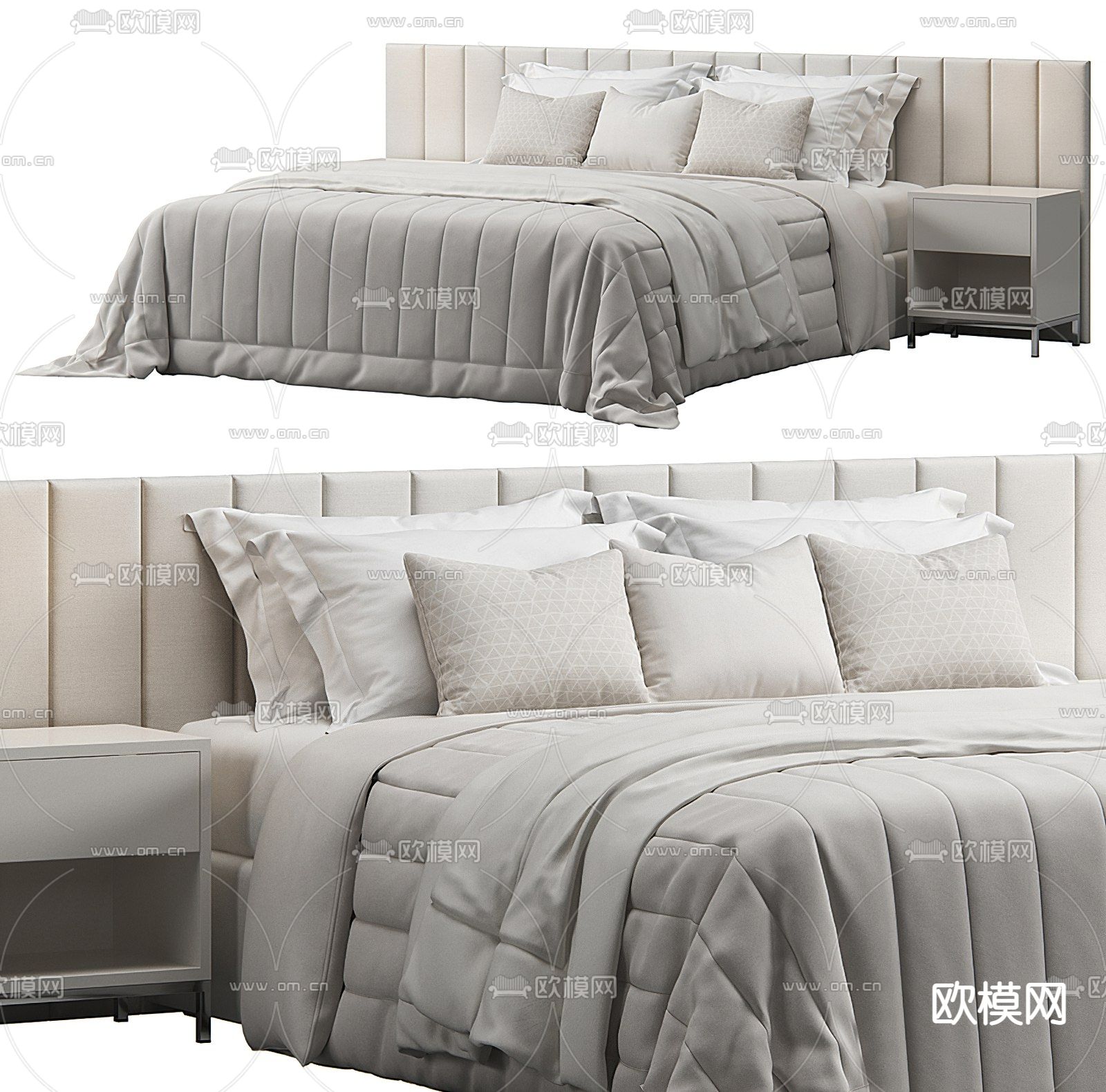 Pertica 现代白色双人床3d模型下载（渲染图1）