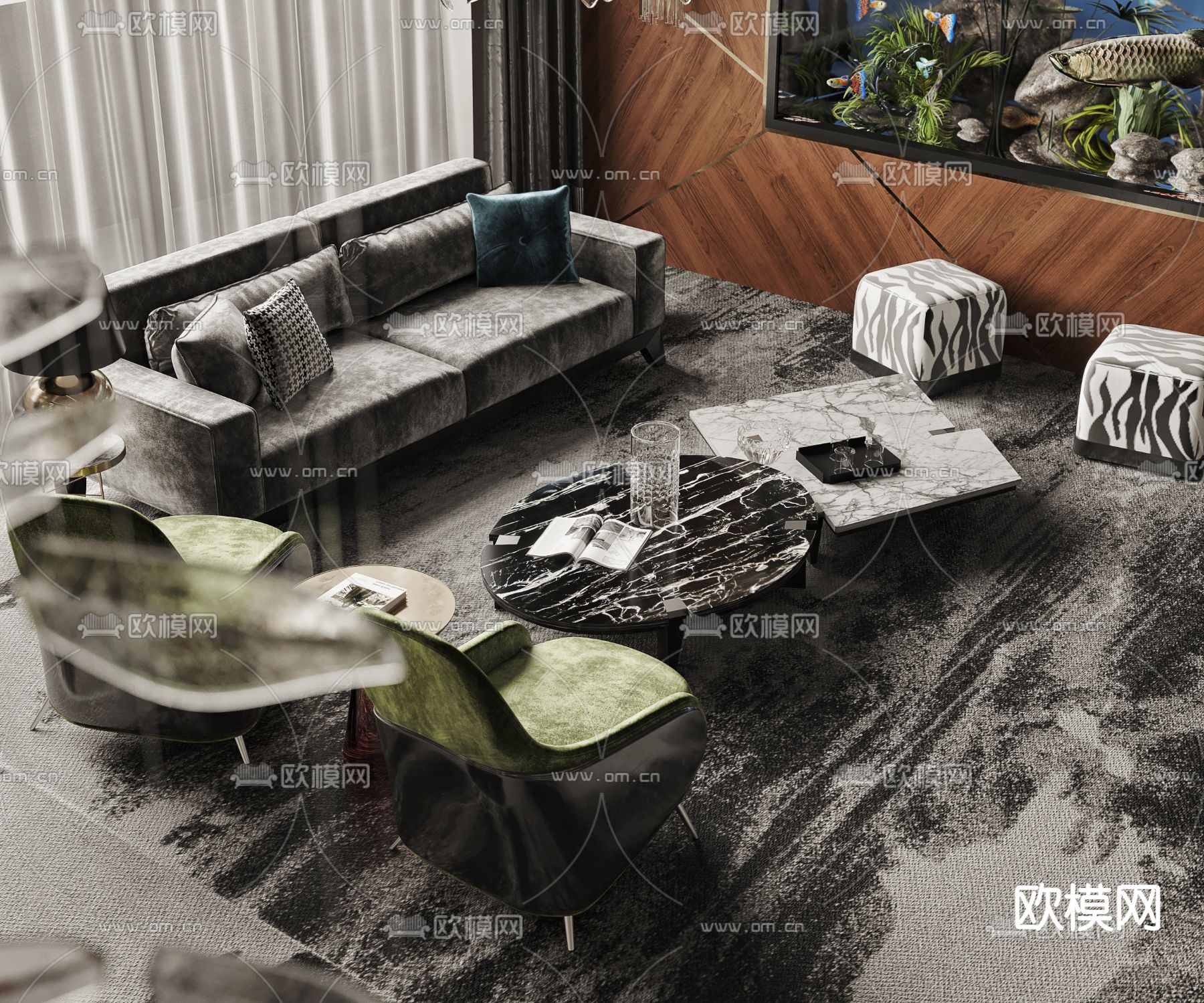 新古典轻奢总经理办公室3d模型下载（渲染图8）