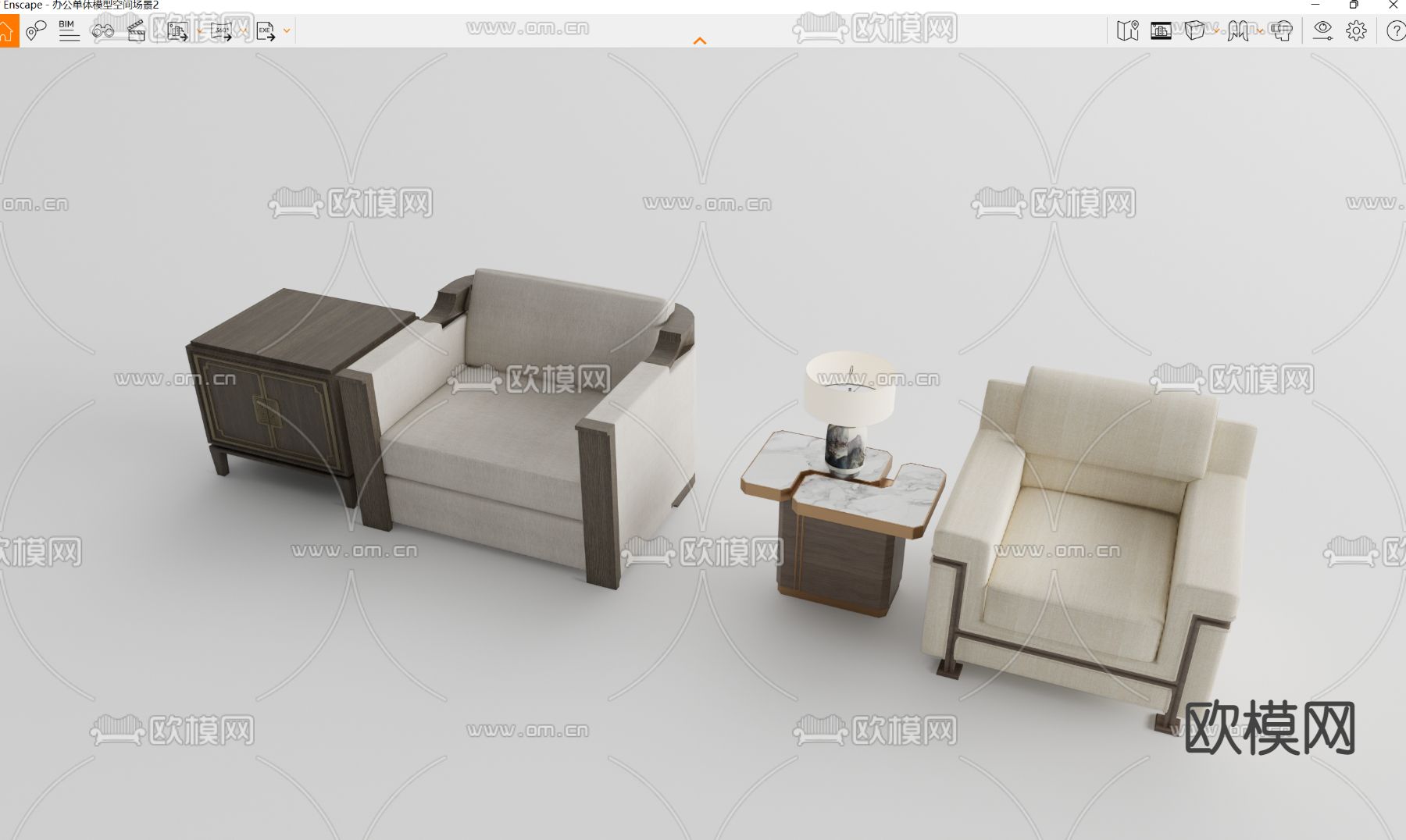 新中式白色单人沙发su模型