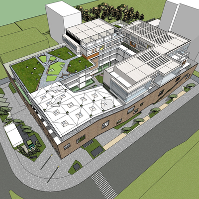  现代科技文化馆产业园鸟瞰su模型 