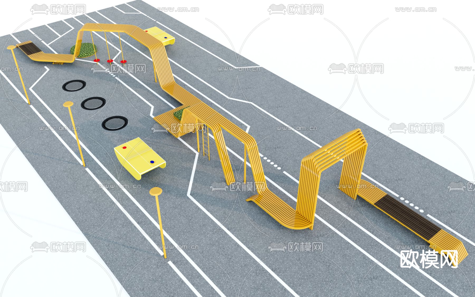 现代户外公共座椅su模型下载（渲染图1）