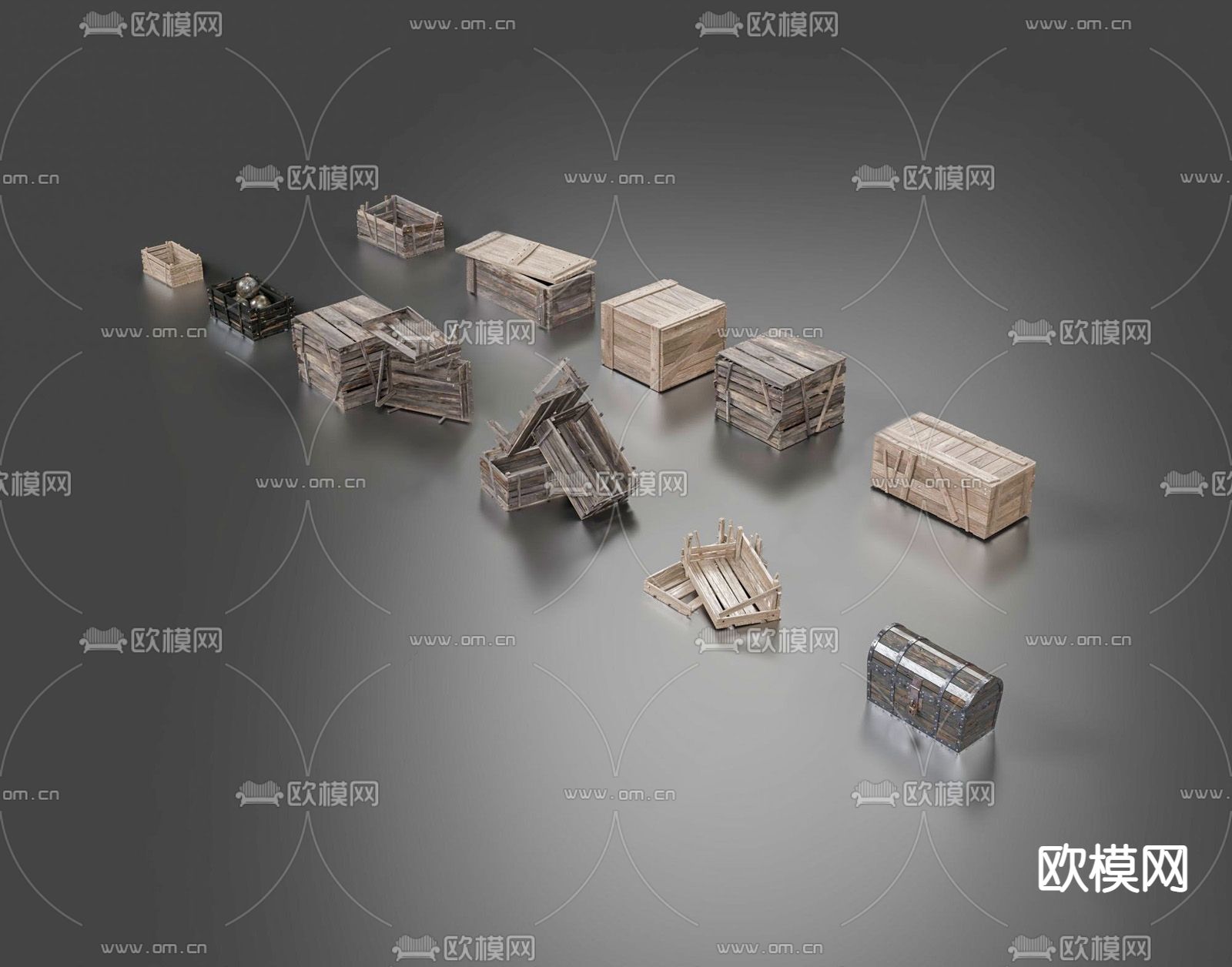现代木箱货箱储物箱su模型下载（渲染图1）