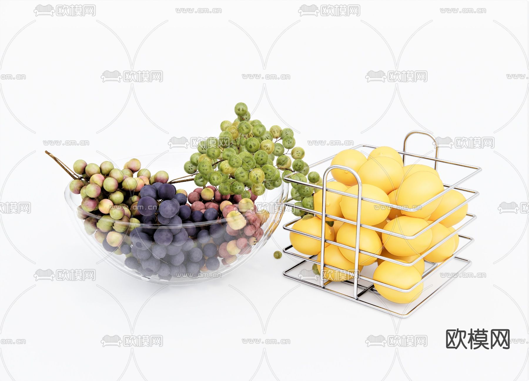 现代水果篮果盘su模型下载（渲染图1）