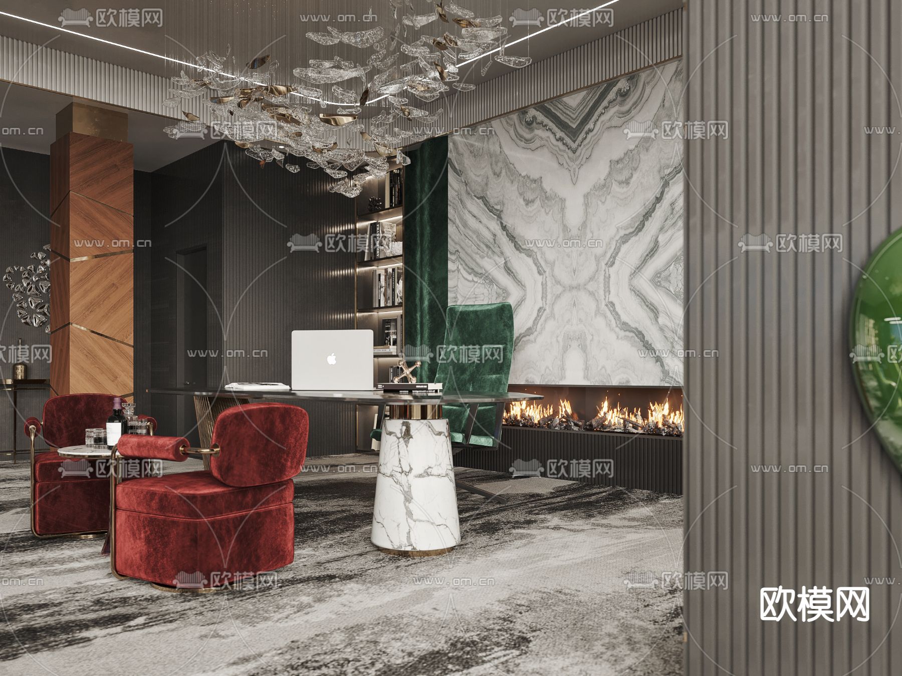 新古典轻奢总经理办公室3d模型下载（渲染图4）