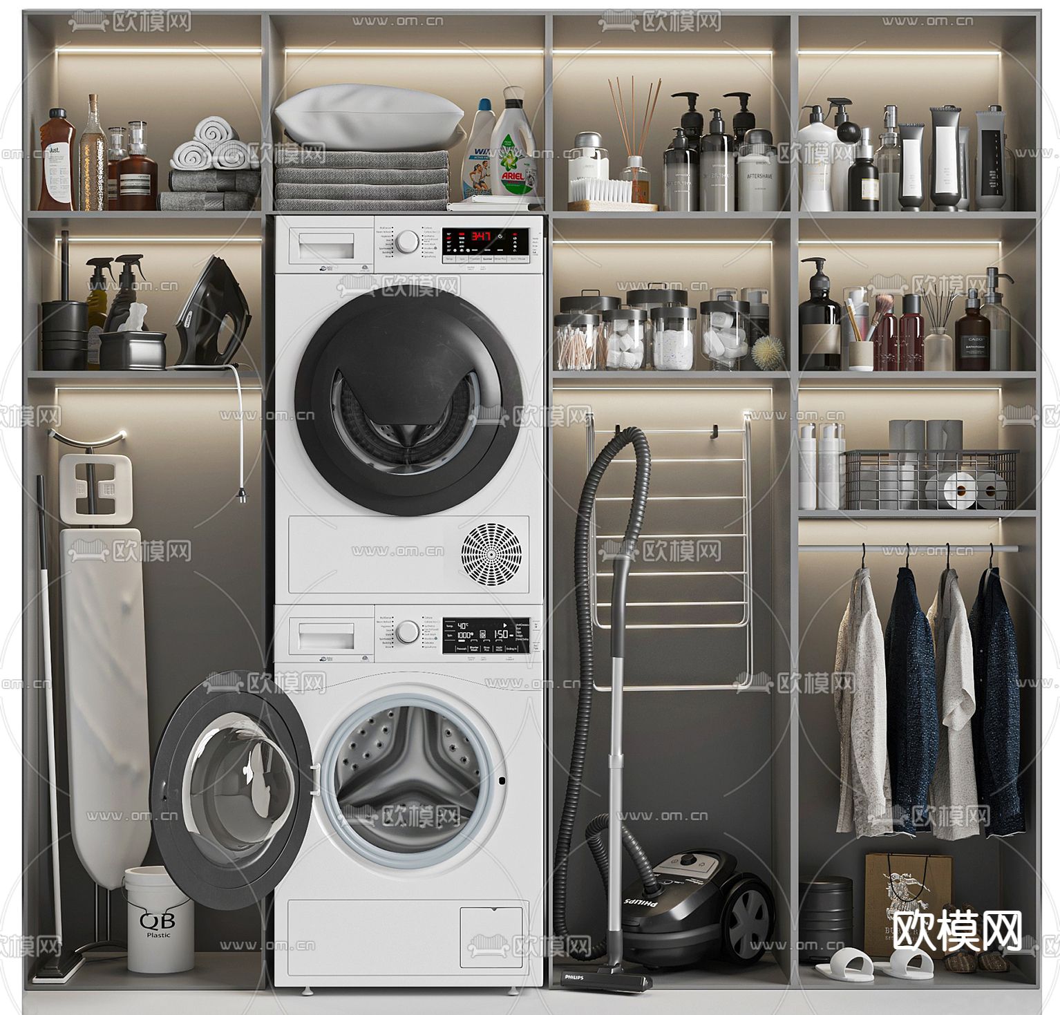 现代储物柜吸尘器洗衣机su模型下载（渲染图2）