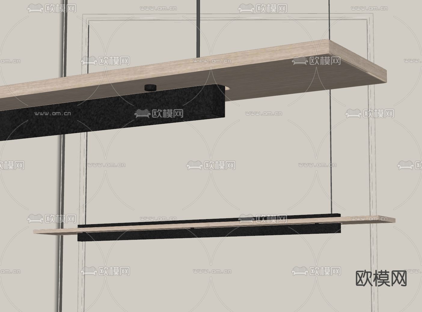 现代长条形吊灯su模型下载（渲染图2）