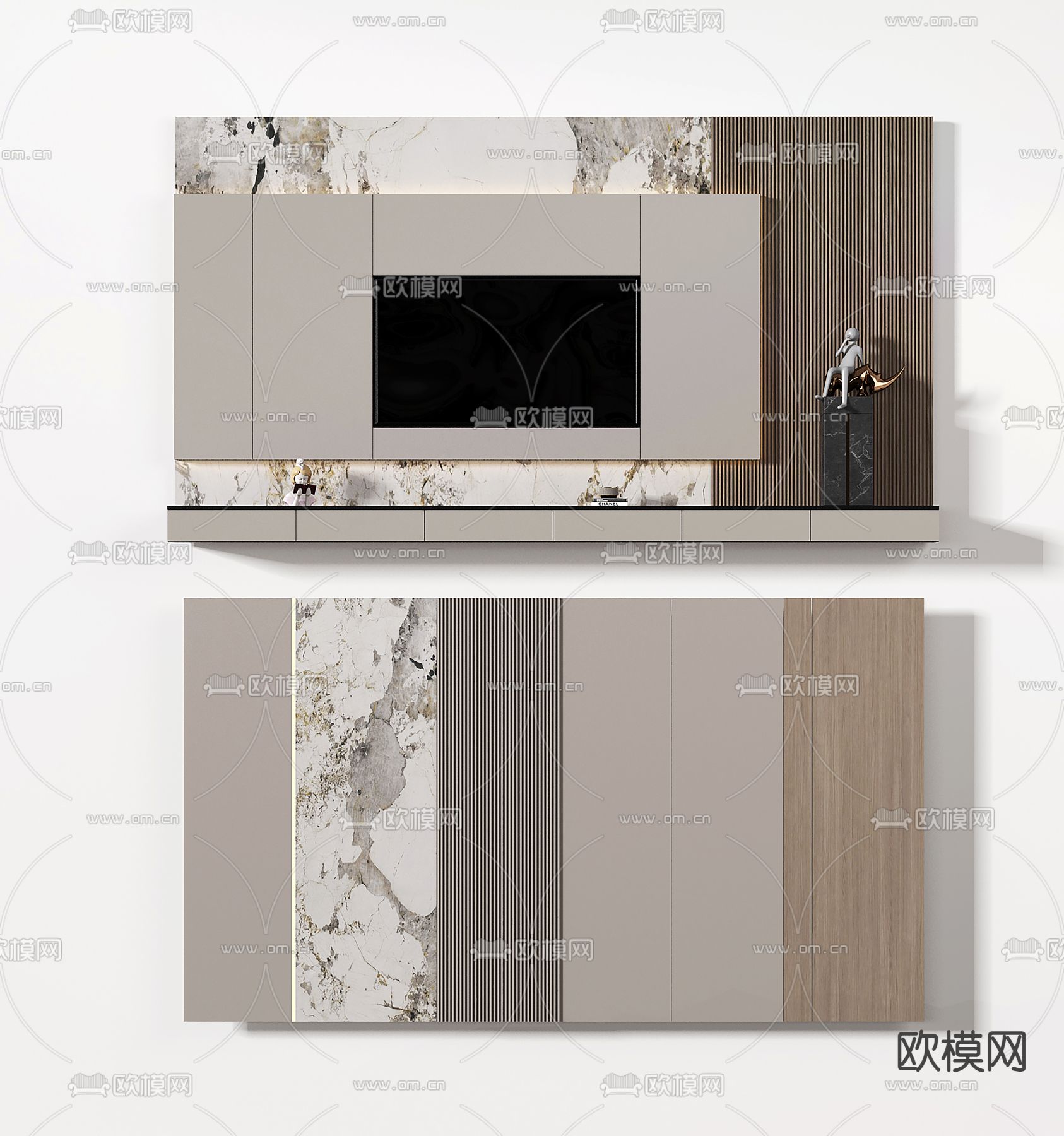 现代电视背景墙su模型