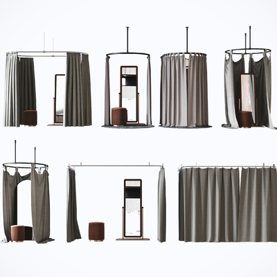  现代试衣间拉帘su模型 