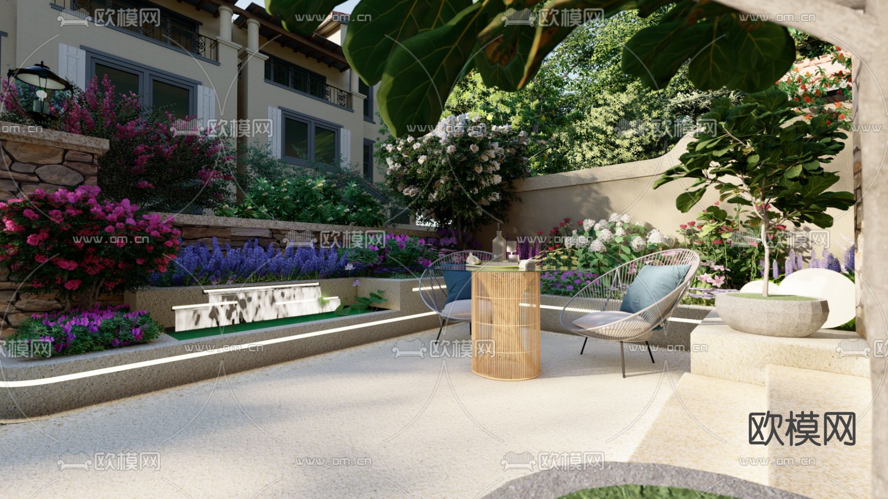 简欧别墅庭院景观su模型下载（渲染图1）