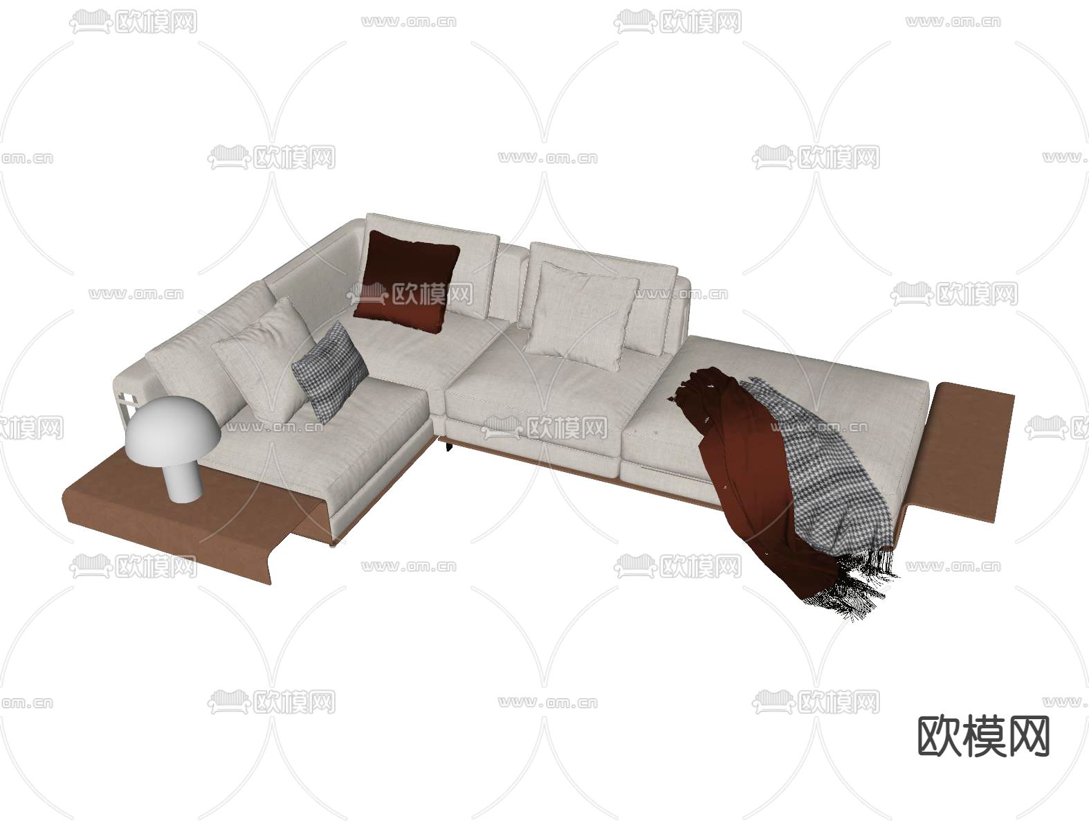 现代转角沙发su模型下载（渲染图2）
