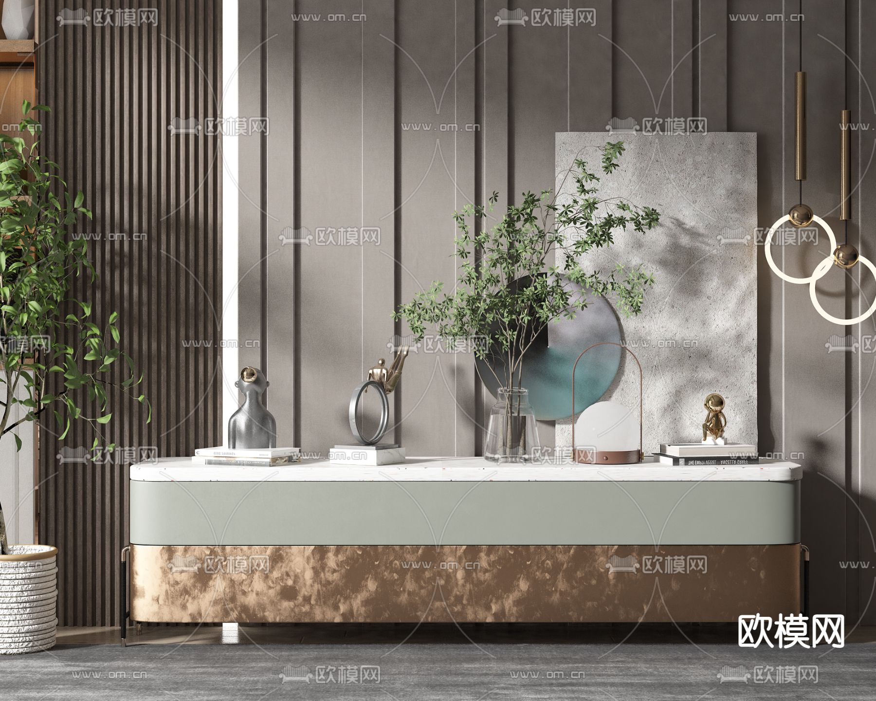 现代电视柜su模型下载（渲染图1）