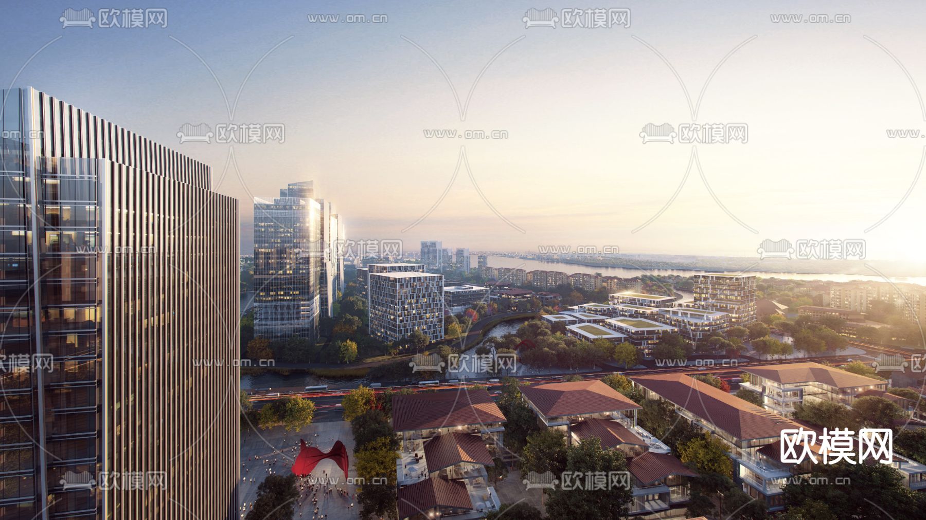 现代办公楼外观鸟瞰3d模型下载