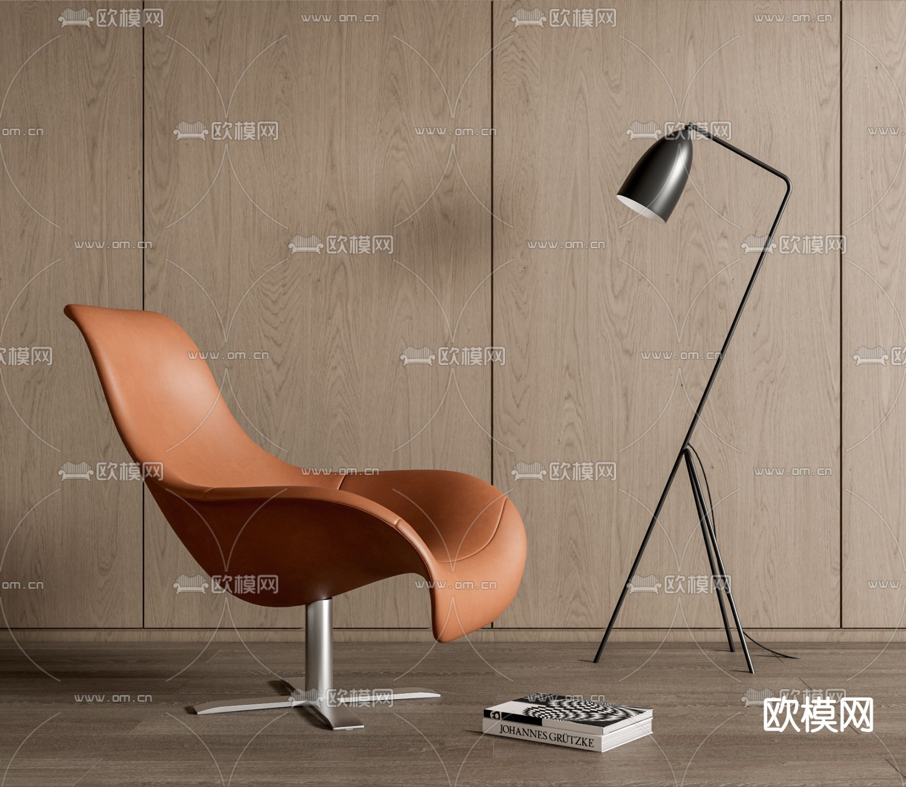 B&B现代曲面休闲椅子su模型下载（渲染图1）