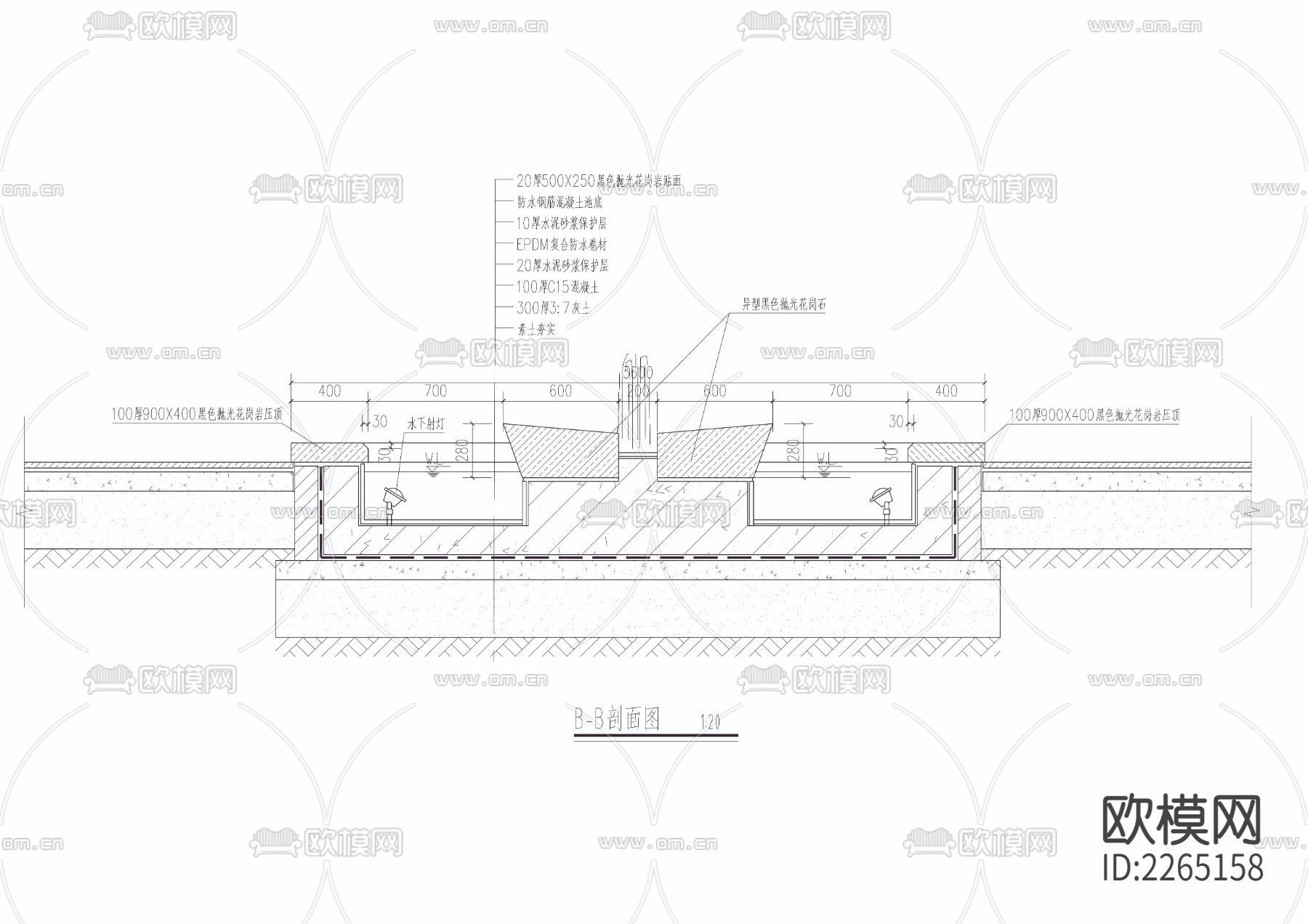涌泉水池大样CAD施工图下载（渲染图3）