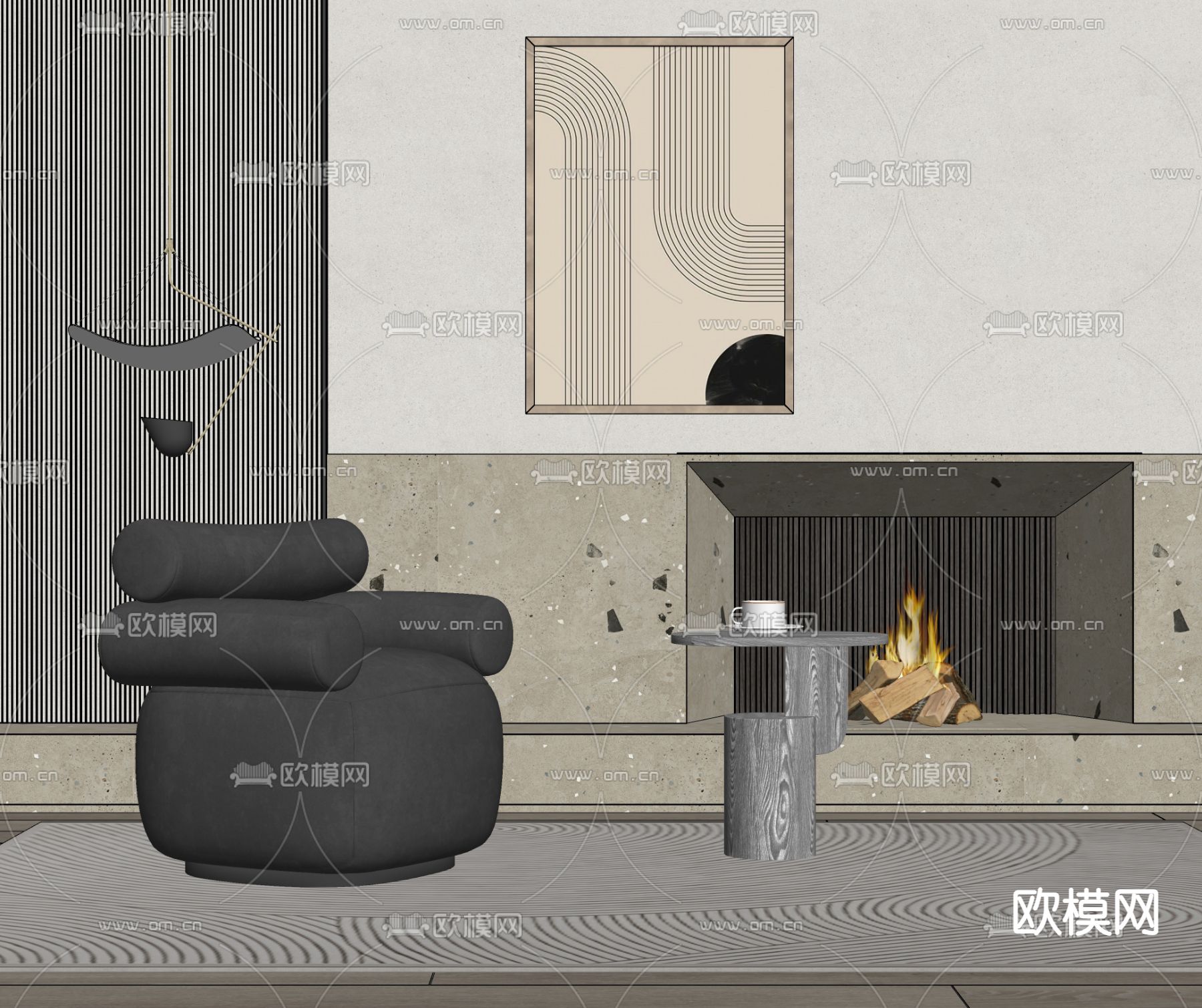 现代黑色休闲沙发su模型下载（渲染图3）