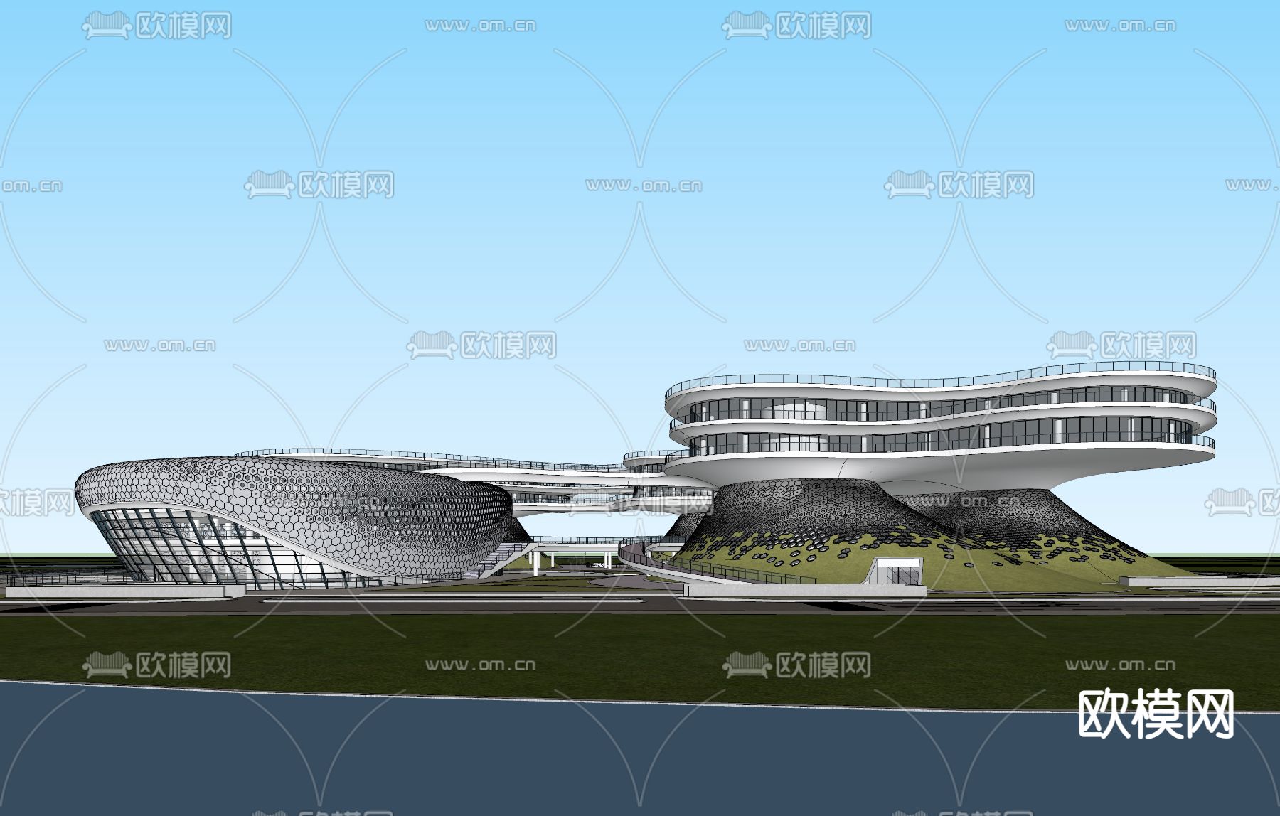 现代城市文化中心鸟瞰su模型下载（渲染图4）