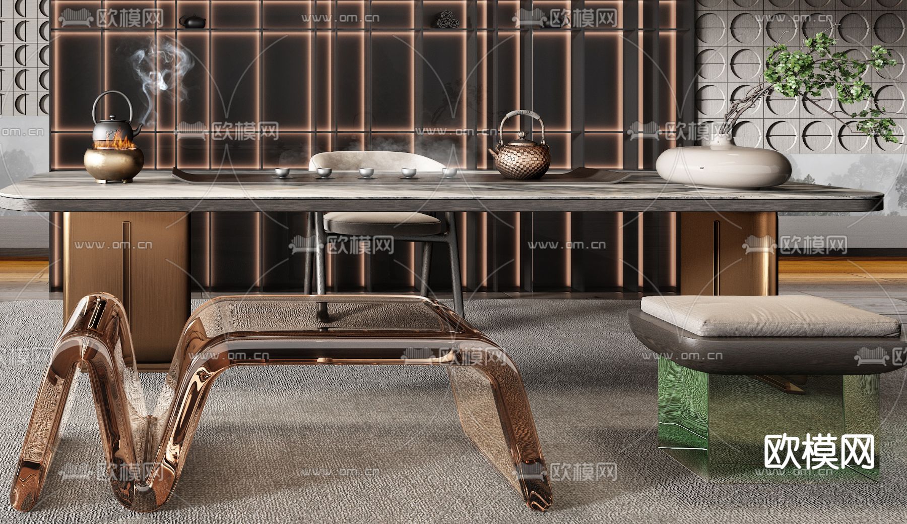 Minotti现代轻奢茶室3d模型下载（渲染图2）