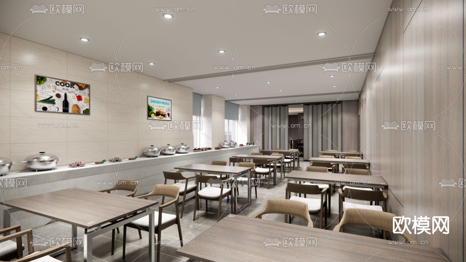 现代自助员工食堂su模型下载_ID12099444_sketchup模型下载-欧模网