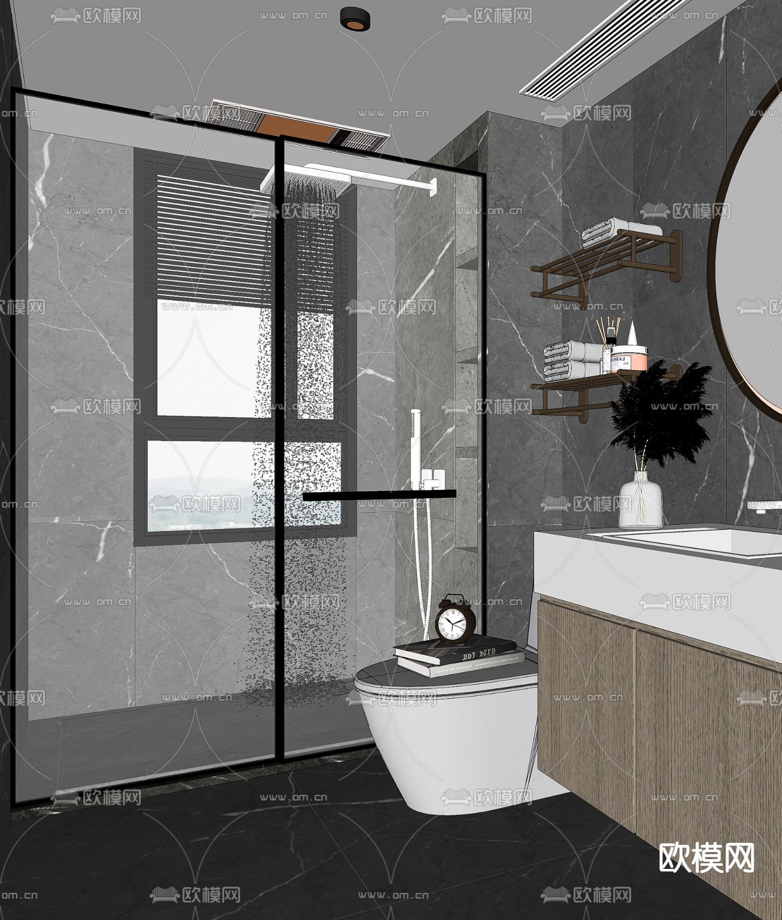 现代浴室卫生间su模型下载（渲染图2）