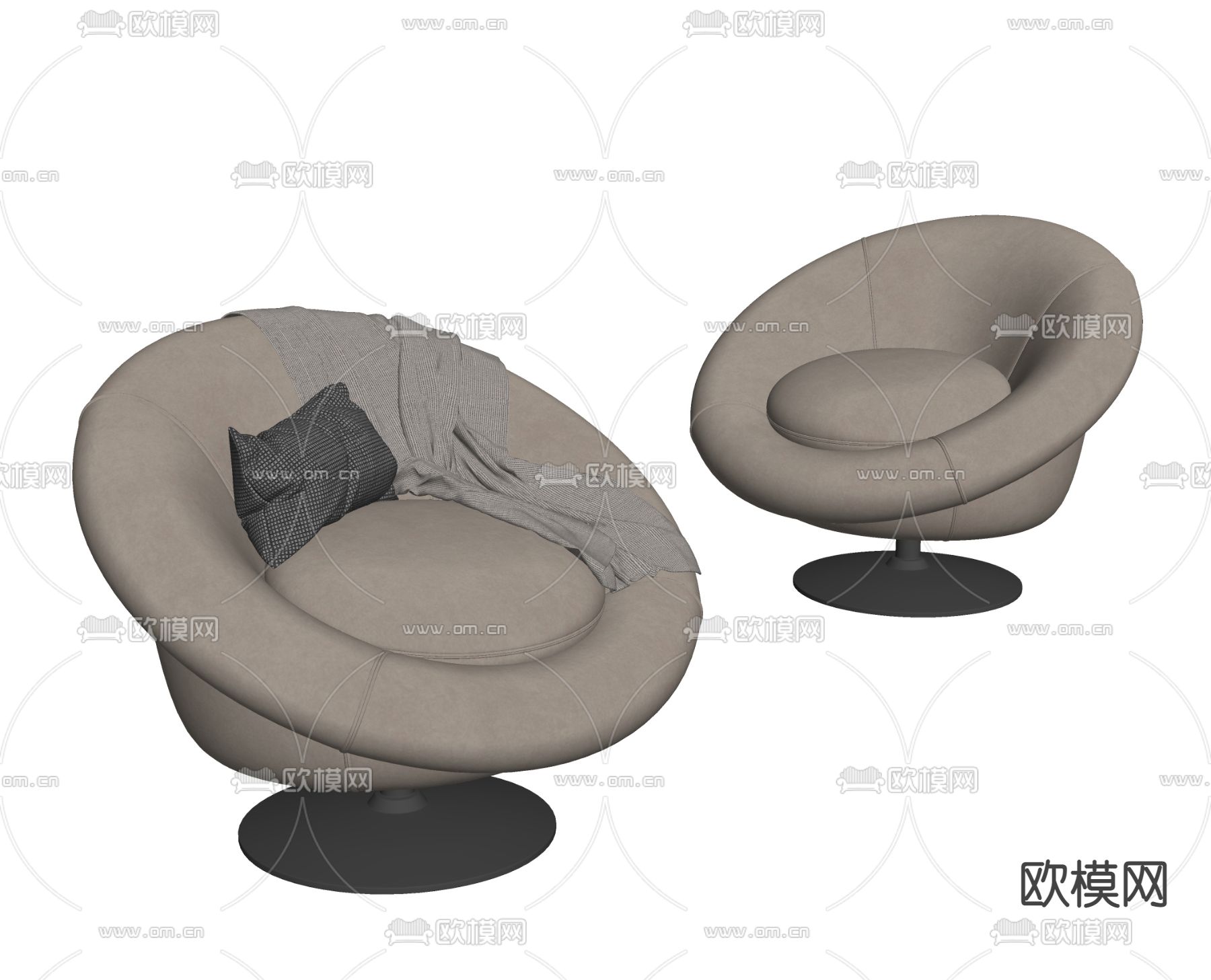 Eichholtz 现代咖色休闲椅su模型下载（渲染图2）