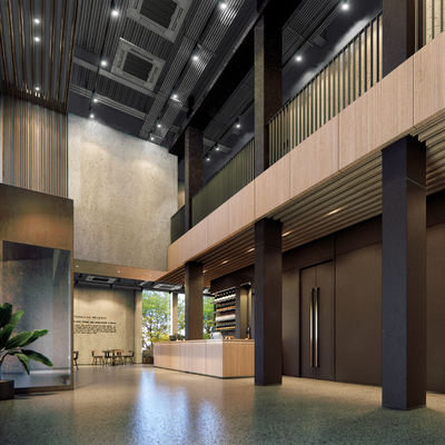  现代民宿前台大厅su模型 