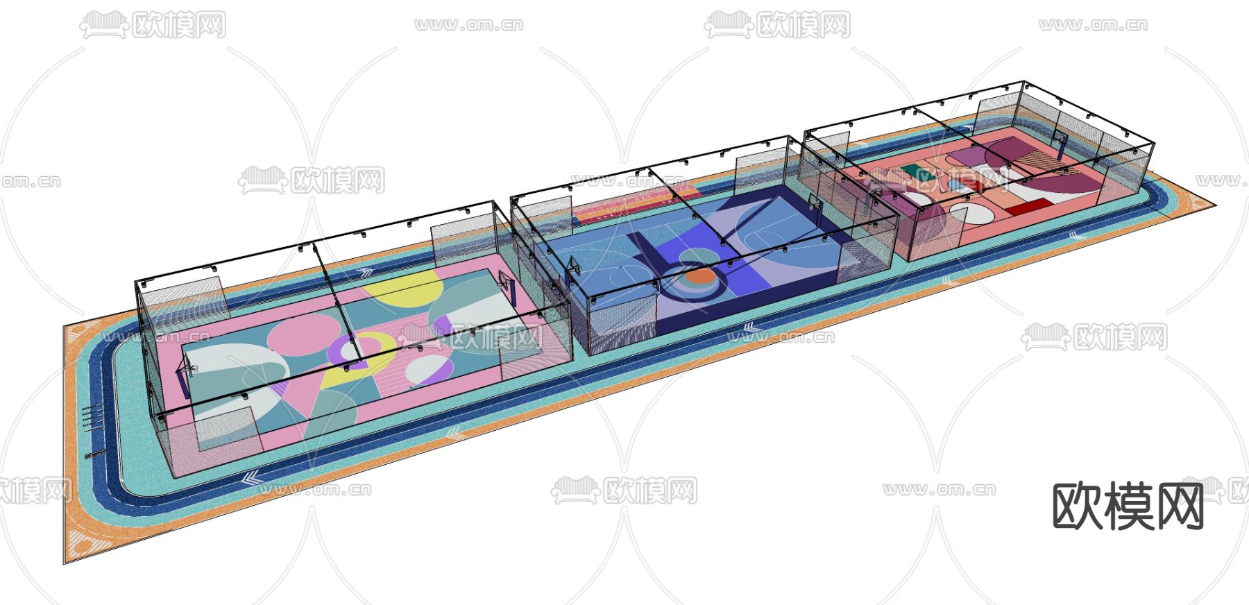 现代篮球场su模型下载